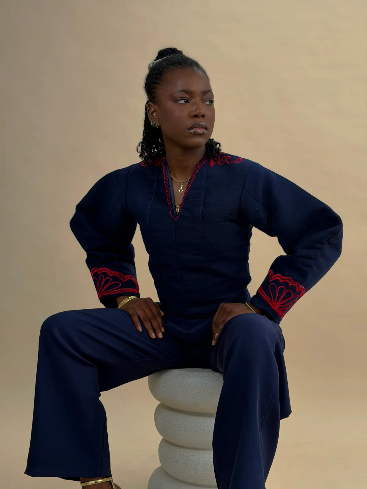 The ISE crop top's structured sleeve and deep V-neckline
