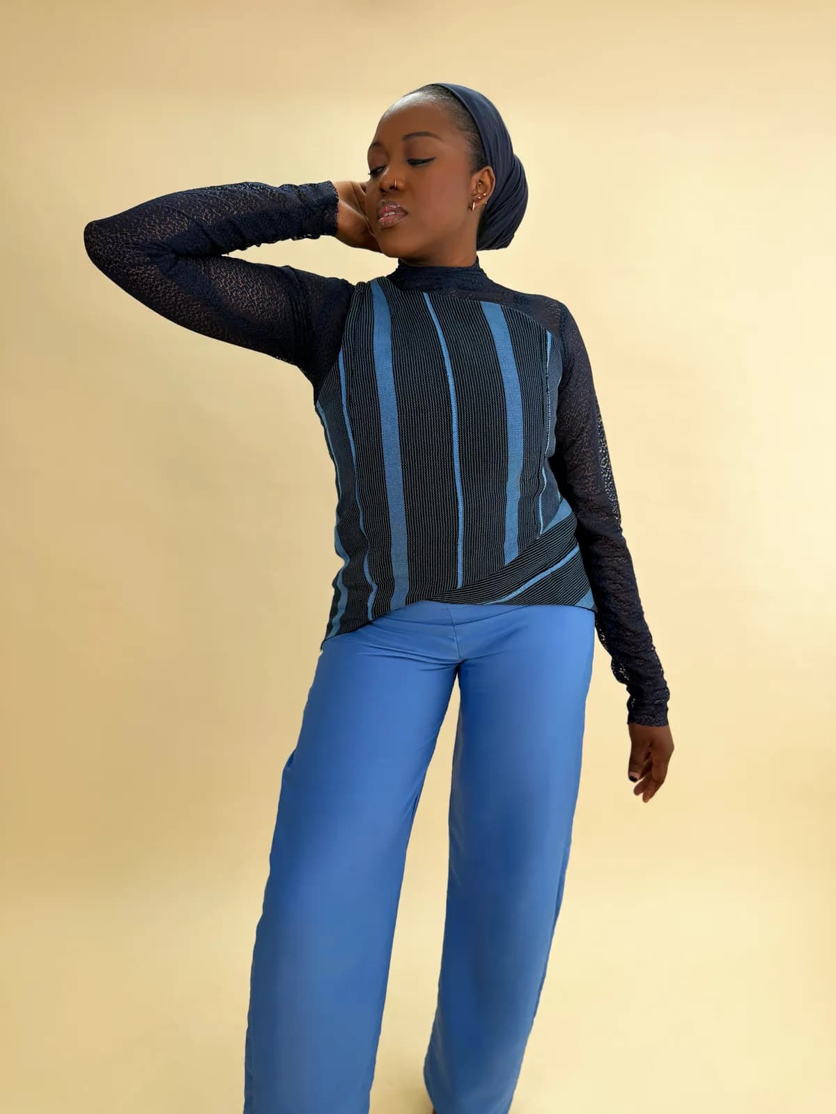The Mono set worn with a coordinating wrap